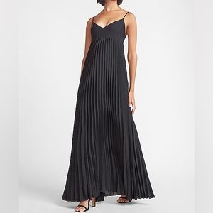 Express NWT black pleated maxi dress fully lined XS spaghetti straps
